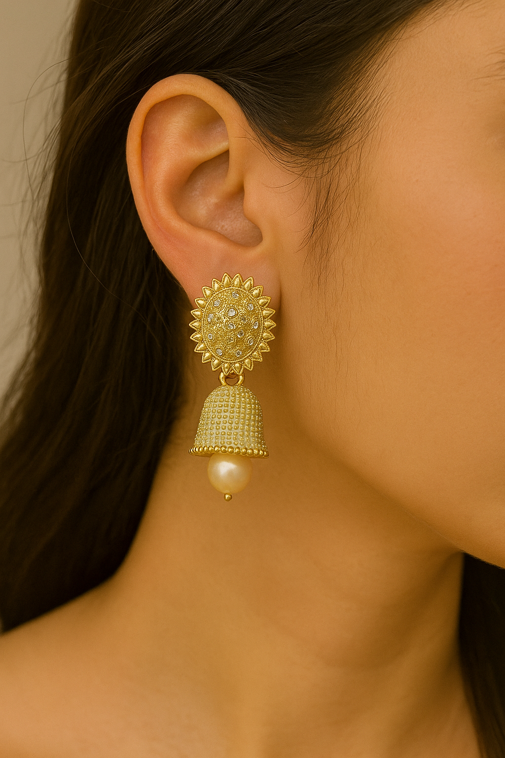 SHANTI Elegant Gold-Plated Jhumka – Handcrafted Traditional Earrings