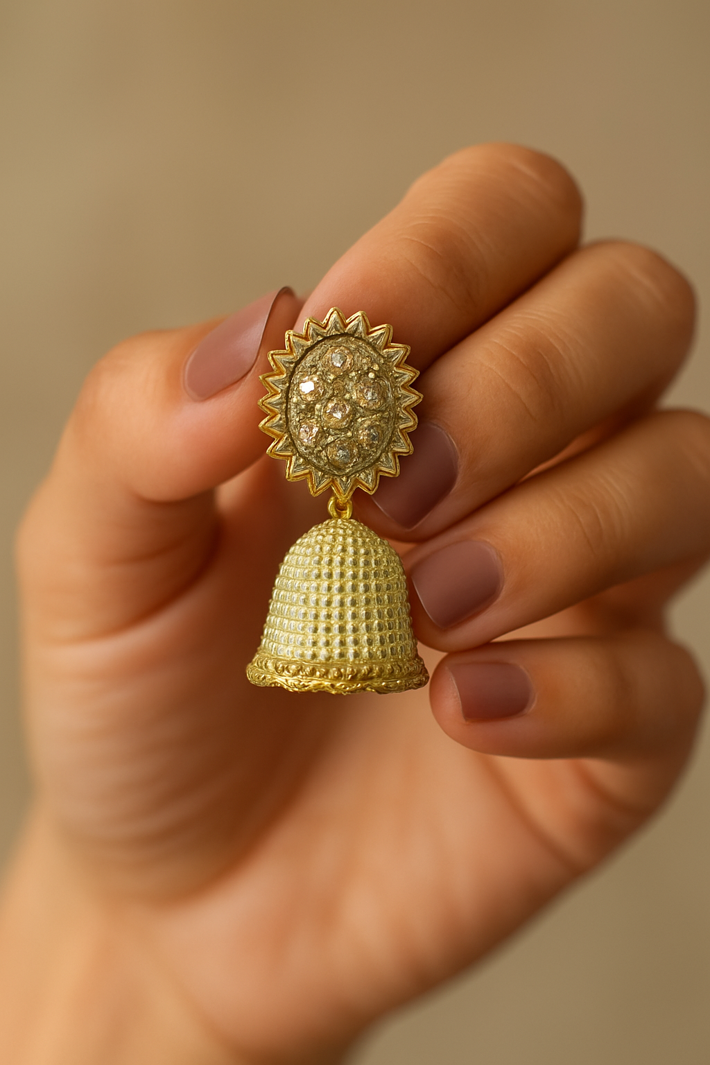 SHANTI Elegant Gold-Plated Jhumka – Handcrafted Traditional Earrings