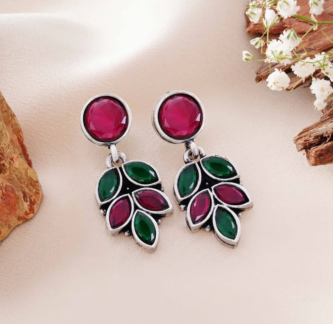 Leaf Motif Stud Dangler Earrings - testing