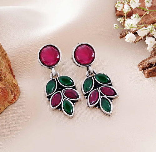 Leaf Motif Stud Dangler Earrings - testing